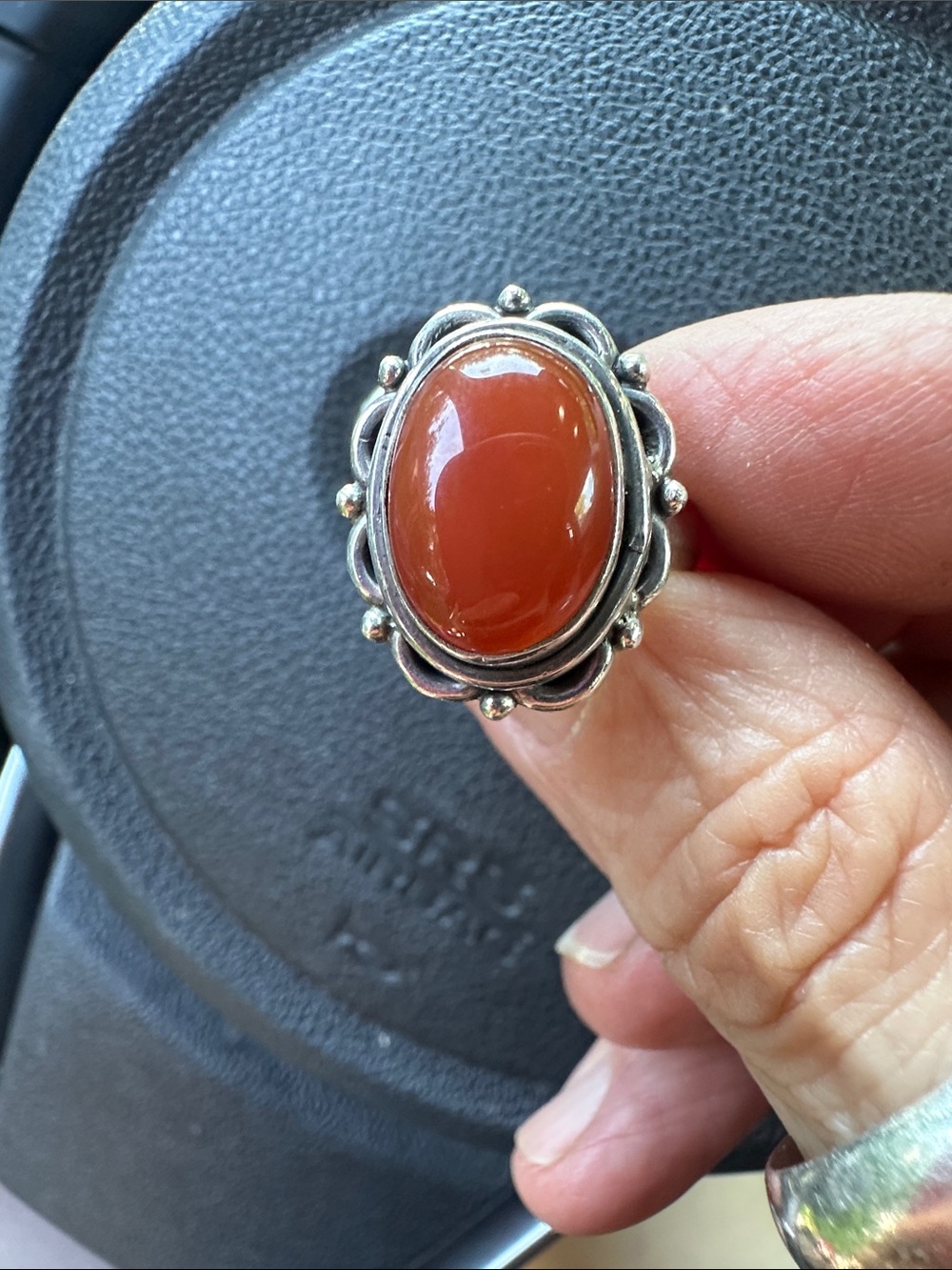 Sterling Silver Carnelian Oval Ring - Orange Stone